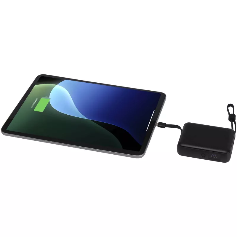 Acrux powerbank do tabletu o pojemności 10 000 mAh i mocy 35 W z wbudowanym kablem typu C - wykonany z tworzyw sztucznych pochodzących z recyklingu. - Czarny (12445090)