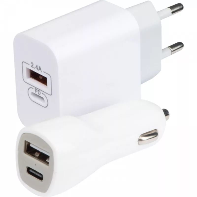 Zestaw podróżny ładowarka i wtyczka TESSA - biały (3251606)