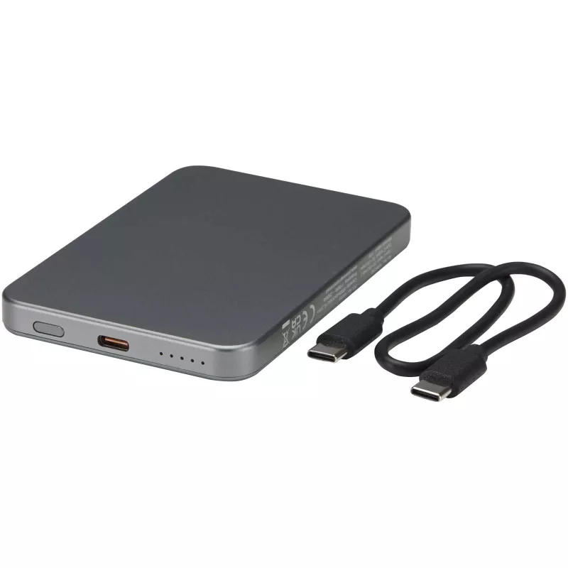 Powerbank Avis 5000 mAh z recyklingowanego aluminium posiadającego certyfikację RCS, z wbudowanym magnesem  - Gun metal (12444382)