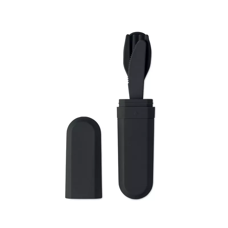 Zestaw sztućców w etui z PLA BITEFUL - Czarny (MO2743-03)