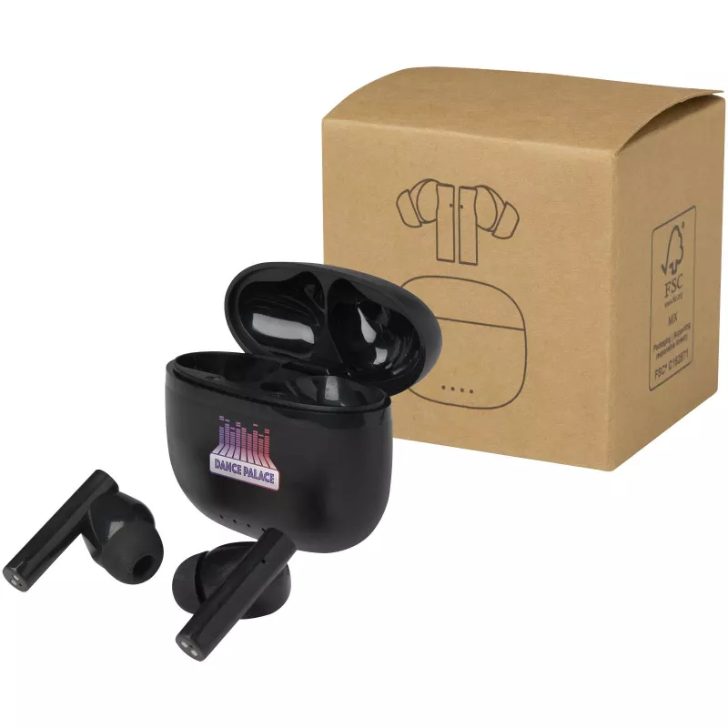 Alterf zestaw słuchawkowy True Wireless z technologią Bluetooth® z tworzyw sztucznych pochodzących z recyklingu i silikonowymi końcówkami dousznymi - Czarny (12448290)