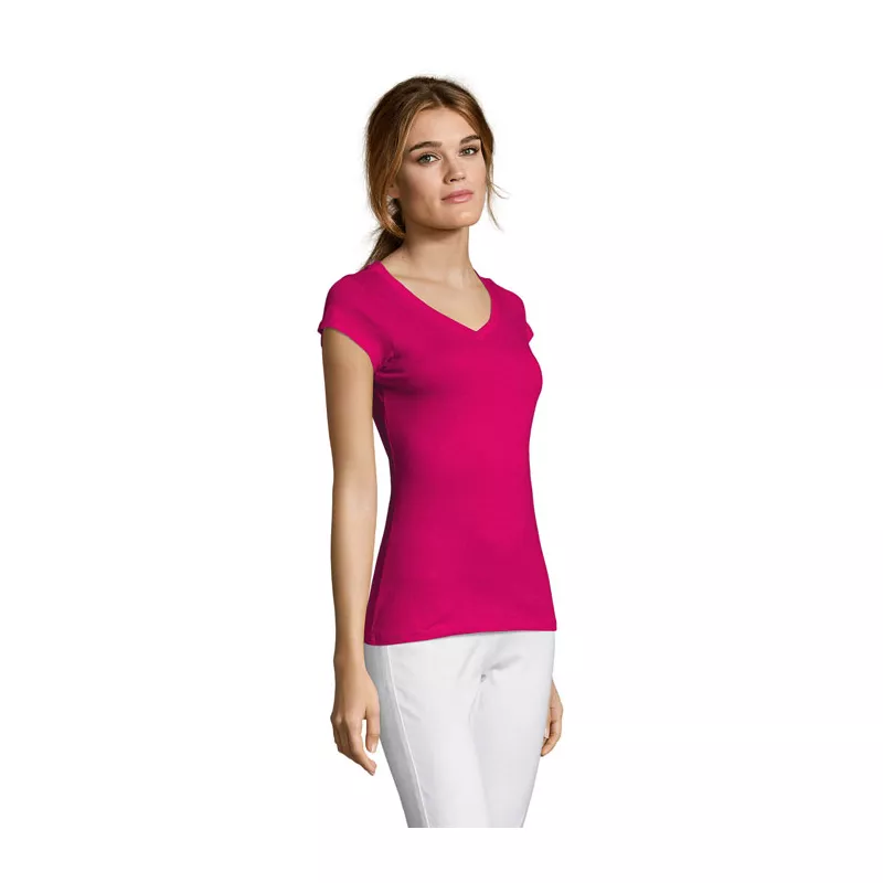 Koszulka damska z dekoltem w serek 150 g/m² Sol's MOON - Fuchsia (S11388-FU)