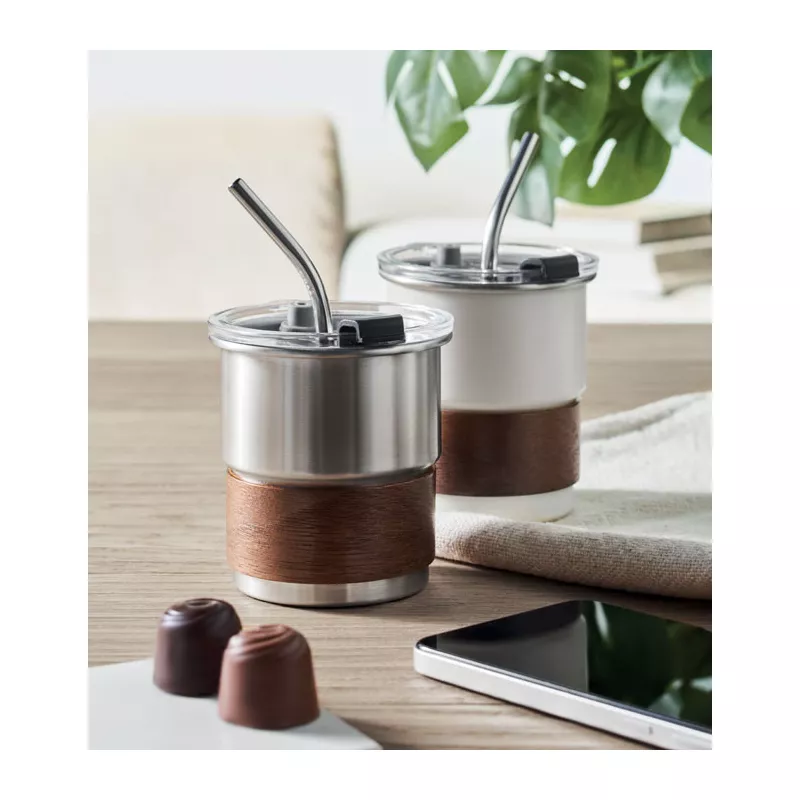 Kubek stalowy ze słomką 260 ml MATE - Srebrny Mat (MO2423-16)