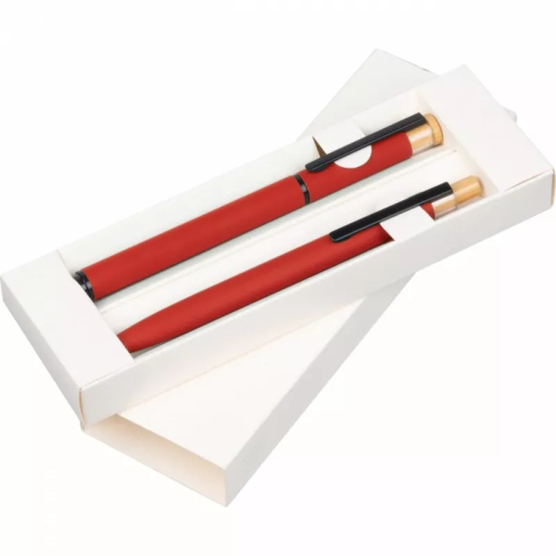 Zestaw piśmienny długopis i pióro kulkowe z aluminium z recyklingu RAFFAELE - czerwony (1470605)