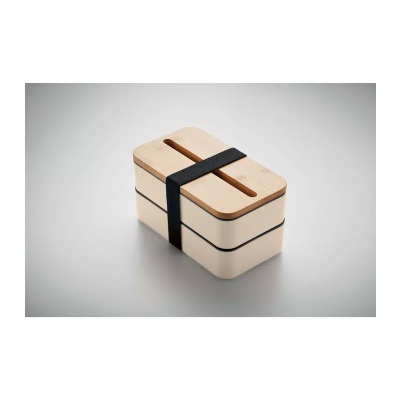 Lunchbox dwupoziomowy 2x400 ml ze sztućcami WINT - Bezowy (MO2088-13)