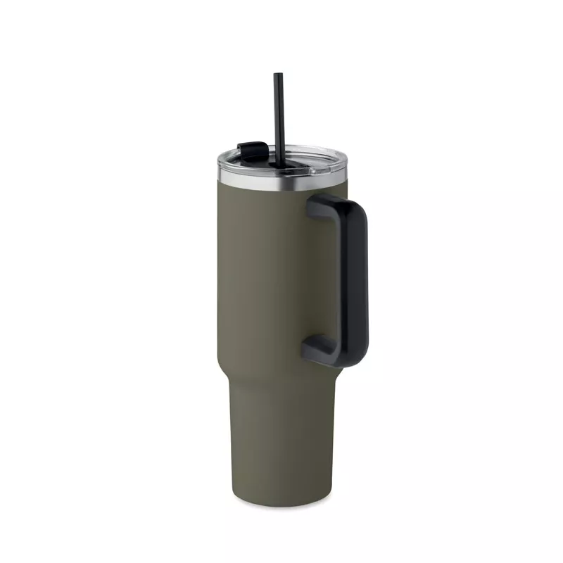 Kubek termiczny stalowy ze słomką 1200 ml SUMA - Ciemnozielony (MO2327-60)