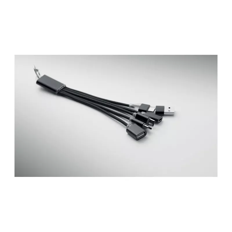 Brelok z kablem 3 w 1 i hubem USB aluminiowy HUBLUE - Czarny (MO3150-03)