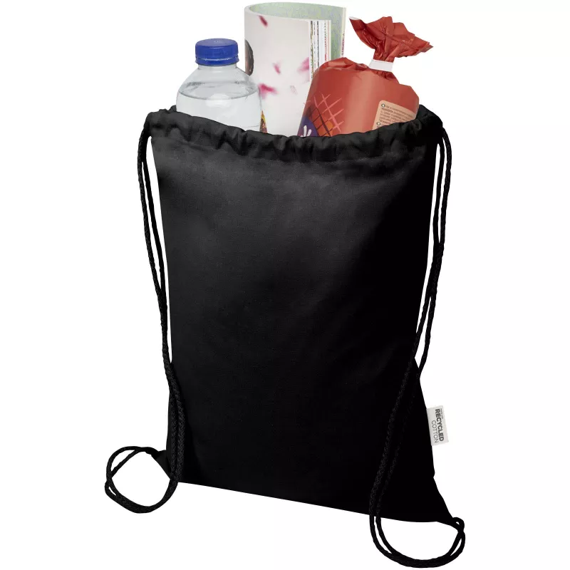 Oregon Blend torba ściągana sznurkiem z materiału materiału z recyklingu, 140 g/m², 5 l, posiadająca certyfikat GRS - Czarny (12076190)