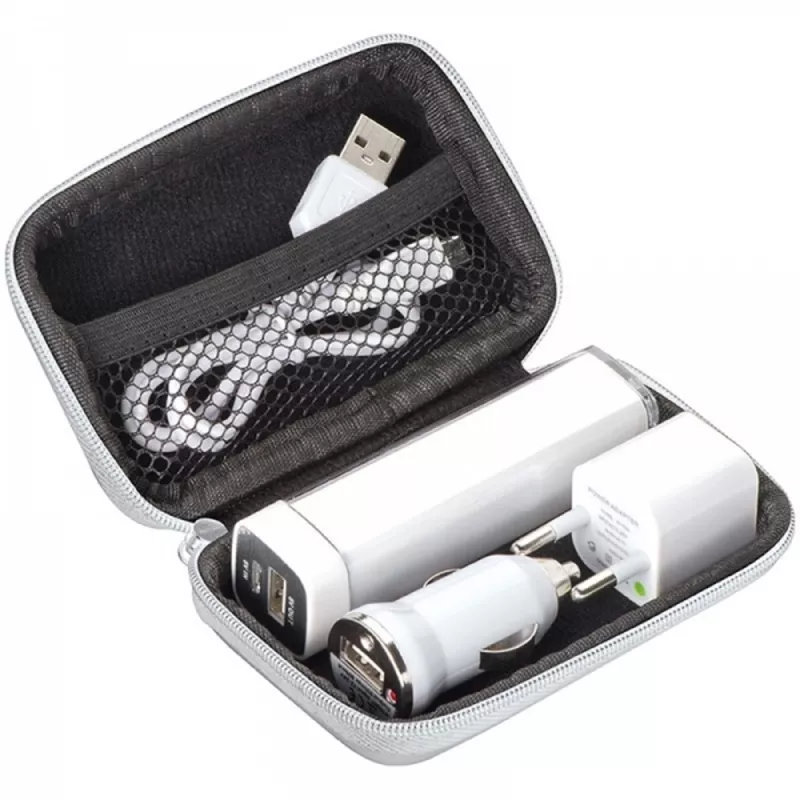 Zestaw podróżny power bank 2200 mAh i wtyczki EXETER - biały (008106)