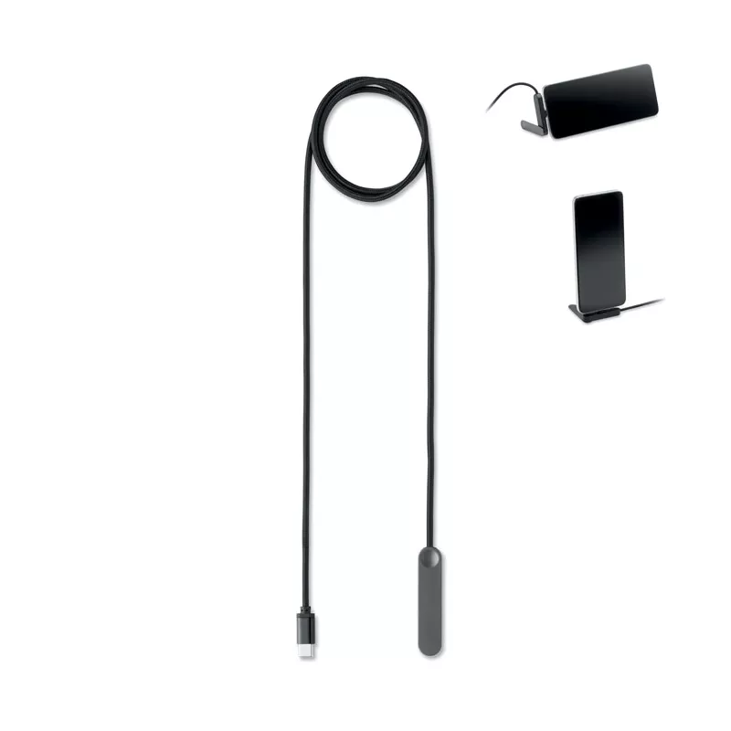 Kabel USB-C 60W z podstawką na telefon NIFTY - Czarny (MO3192-03)