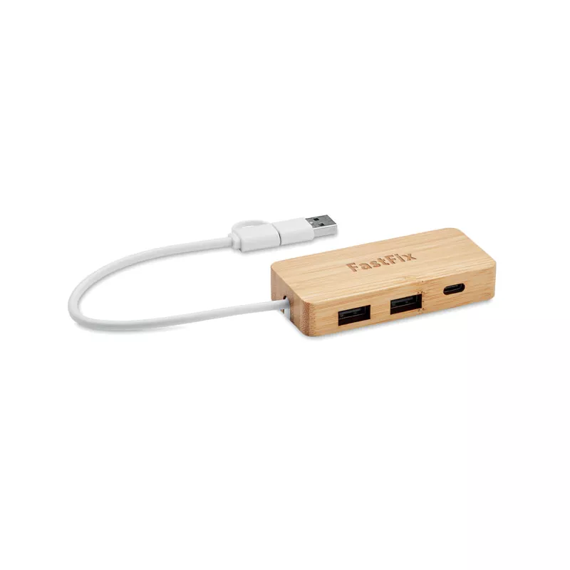 Hub USB 3-portowy w bambusowej obudowie HUBBAM - Drewna (MO2143-40)