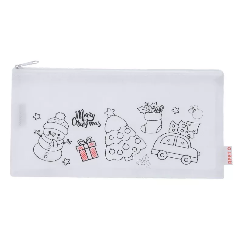 Piórnik do kolorowania, świąteczny wzór, kredki - biały (VA238-02)