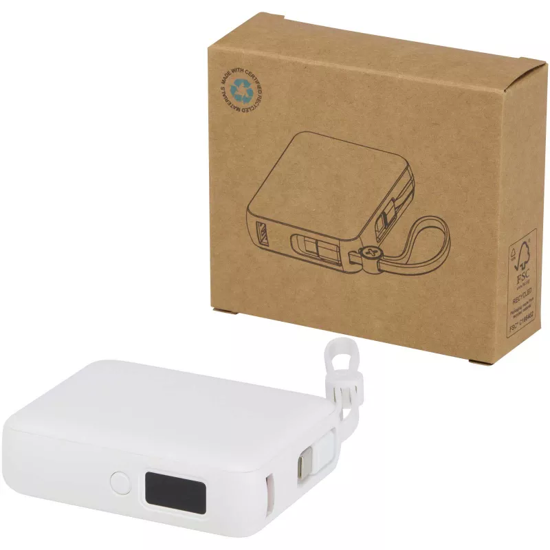 Acrux powerbank do tabletu o pojemności 10 000 mAh i mocy 35 W z wbudowanym kablem typu C - wykonany z tworzyw sztucznych pochodzących z recyklingu. - Biały (12445001)