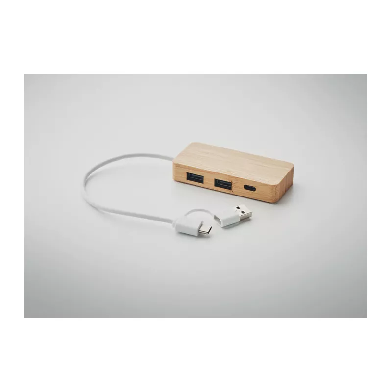 Hub USB 3-portowy w bambusowej obudowie HUBBAM - Drewna (MO2143-40)