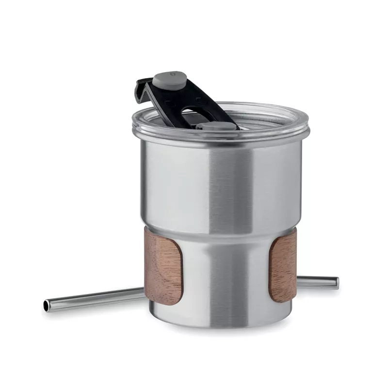 Kubek stalowy ze słomką 260 ml MATE - Srebrny Mat (MO2423-16)