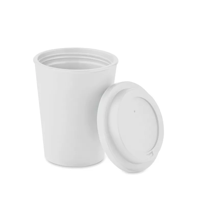 Kubek dwuścienny z PP z ustnikiem 300 ml NOLA - Bialy (MO6582-06)