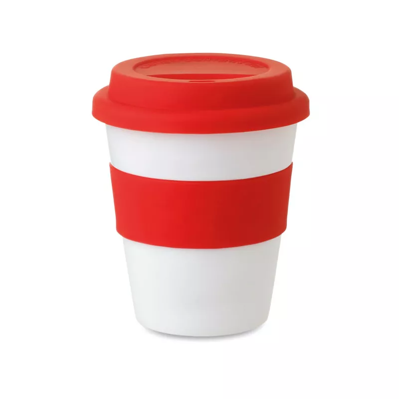 Kubek z PP z silikonową pokrywką 350 ml ASTORIA - Czerwony (MO8078-05)