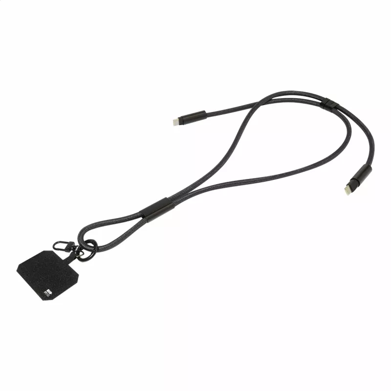 HolCharge smycz, uchwyt na telefon, kabel 60W RPET - czarny (AP864133-10)