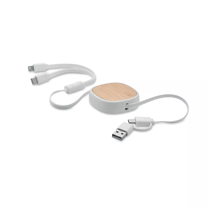 Kabel zwijany 90 cm z bambusowym wykończeniem TOGOBAM - Bialy (MO2146-06)