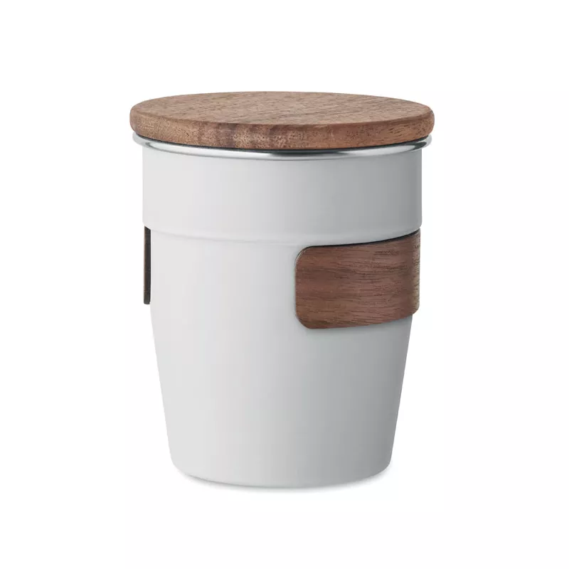 Kubek stalowy z pokrywką z orzecha 350 ml WALNUT - Bialy (MO2322-06)