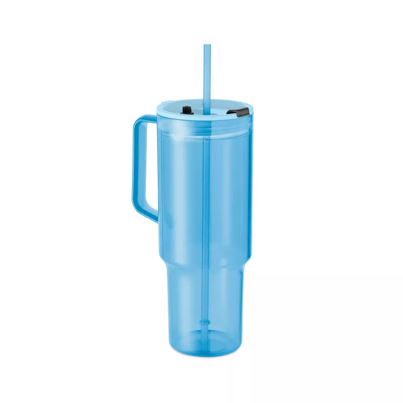 Kubek z RPET ze słomką 1200 ml MUGORA - Przezroczysty Blekitny (MO2964-52)