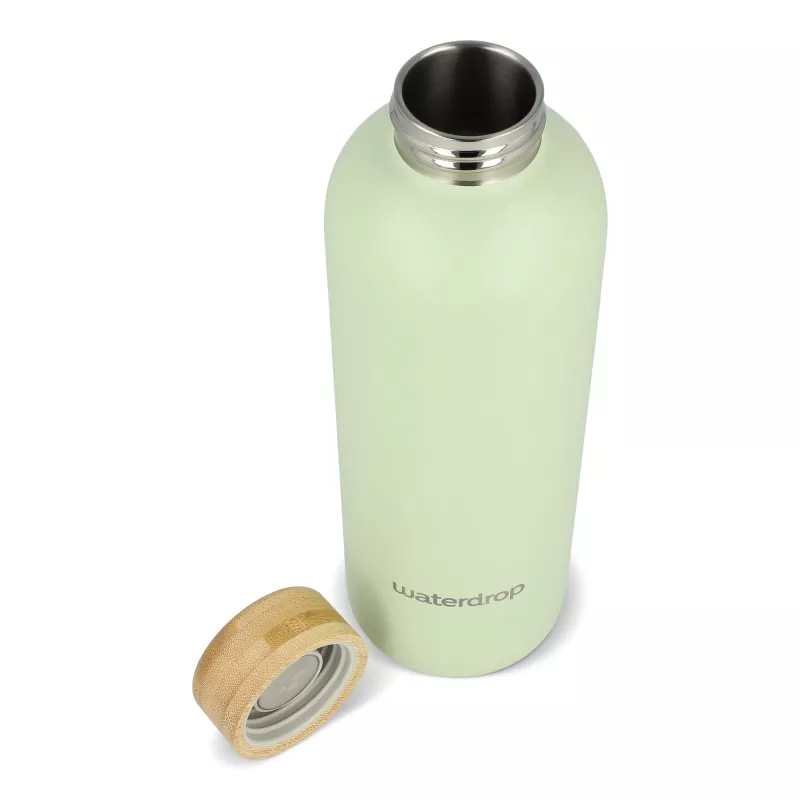 Butelka ze stali nierdzewnej Waterdrop z bambusową nakrętką 600 ml - ciemnobrązowy / zielony (LT47002-N5031)