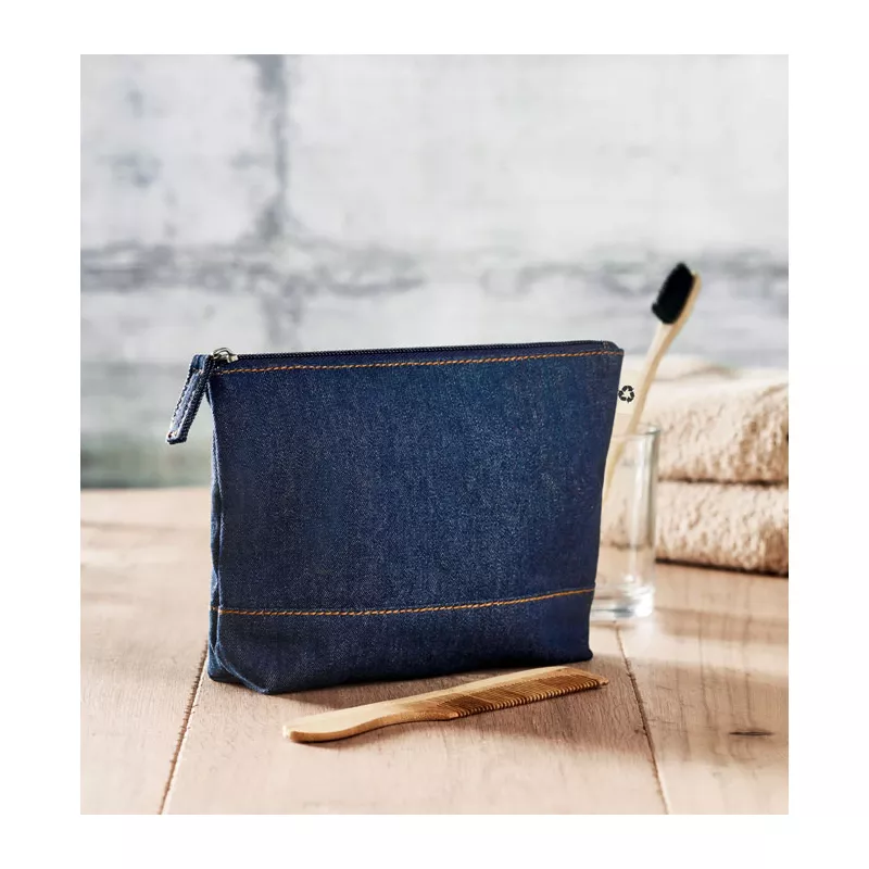 Kosmetyczka jeansowa z recyklingu 250 g/m² STYLE POUCH - Niebieski (MO6421-04)