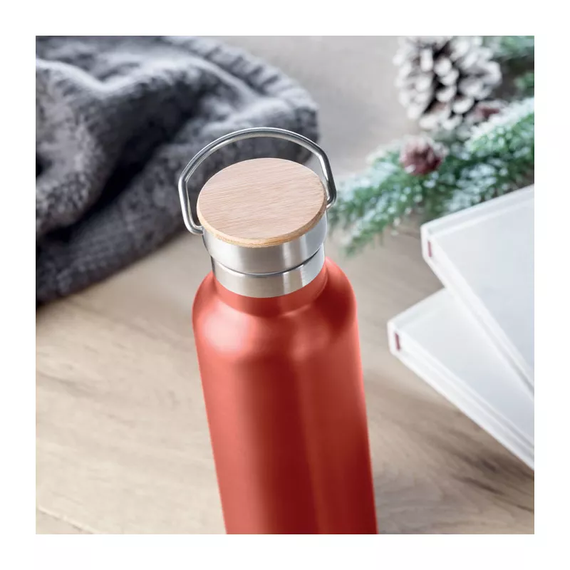 Termos dwuścienny z bambusową pokrywką 500 ml HELSINKI - Czerwony (MO9431-05)