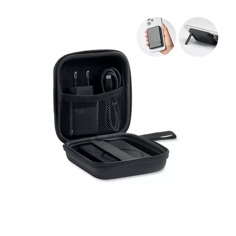 Zestaw z powerbankiem magnetycznym 5000 mAh ATLAS - Czarny (MO3177-03)