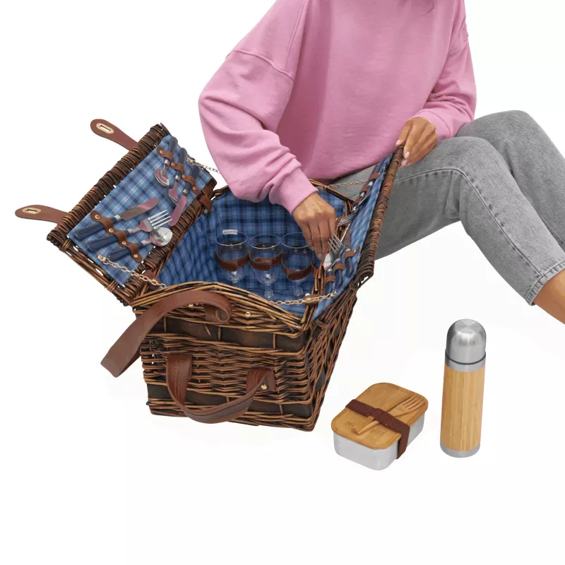 Wiklinowy kosz piknikowy SUMMERTIME - niebieski (56-0604032)
