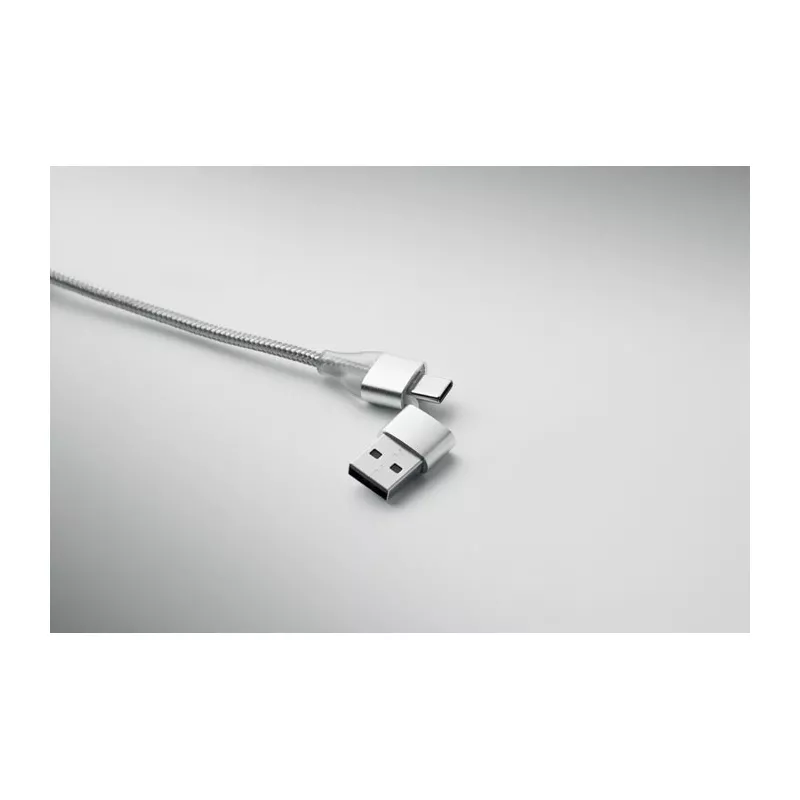 Brelok z kablem 3 w 1 i hubem USB aluminiowy HUBLUE - Srebrny (MO3150-14)