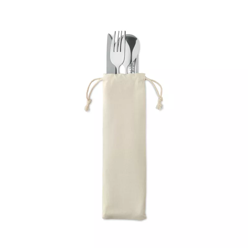 Sztućce stalowe z bukowymi uchwytami w etui CUSTA SET - Bezowy (MO6336-13)