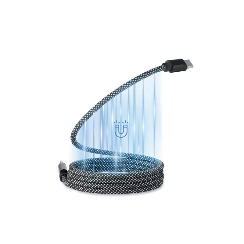 Kabel magnetyczny pleciony USB-C 60W z RPET BRAID - Bialy/Czarny (MO2778-33)