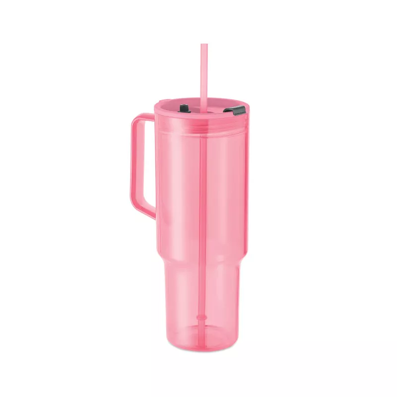 Kubek z RPET ze słomką 1200 ml MUGORA - Przezroczysty Rózowy (MO2964-31)