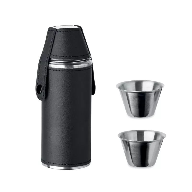 Butelka stalowa 230 ml z 2 kieliszkami COCOON - Czarny (MO2628-03)