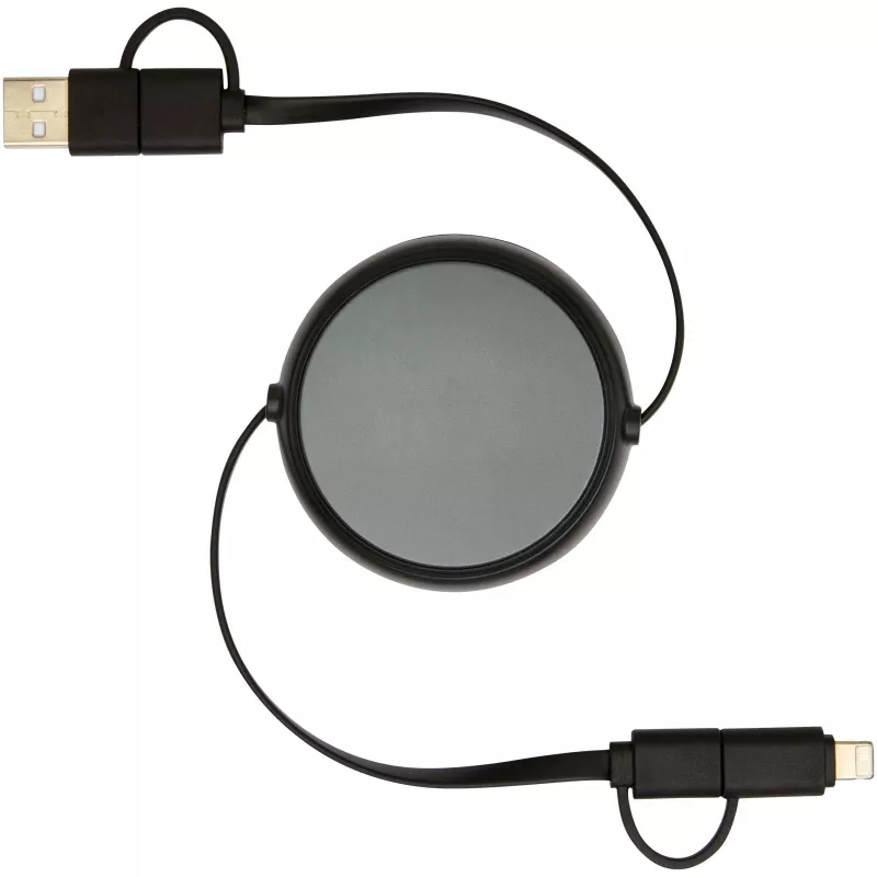 Alasia zwijany kabel do synchronizacji danych i szybkiego ładowania 5 w 1 45 W o długości 100 cm z tworzyw sztucznych i aluminium pochodzących z recyklingu - Czarny (12442090)