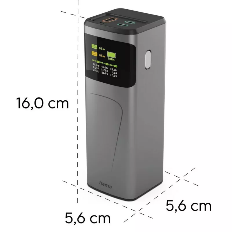 Power bank 20000 mAh Hama High Power 65W - grafitowy (VH028-15)
