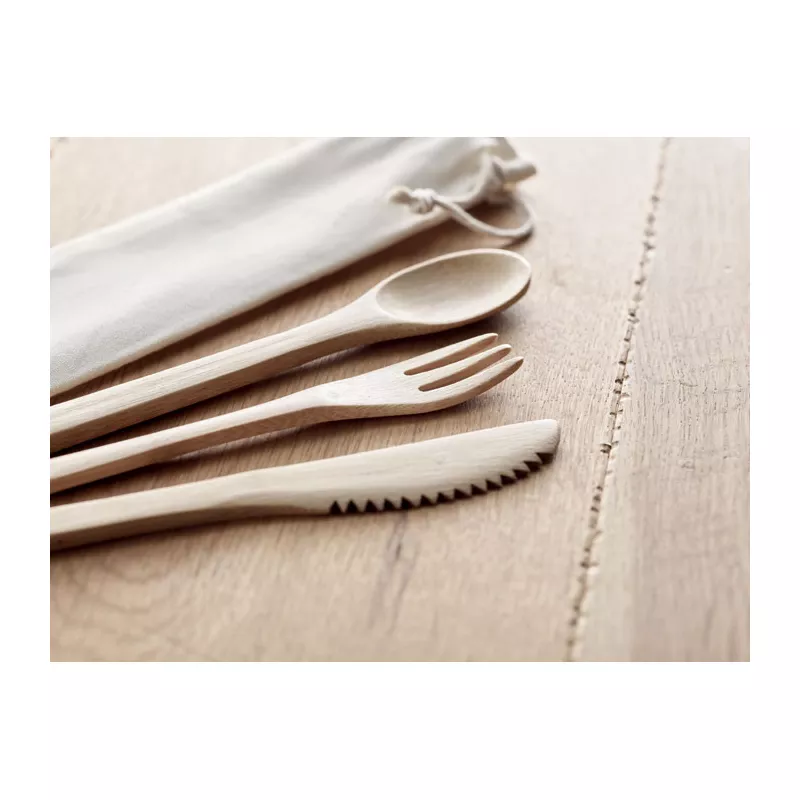 Sztućce bambusowe w płóciennym etui SETBOO - Bezowy (MO9786-13)