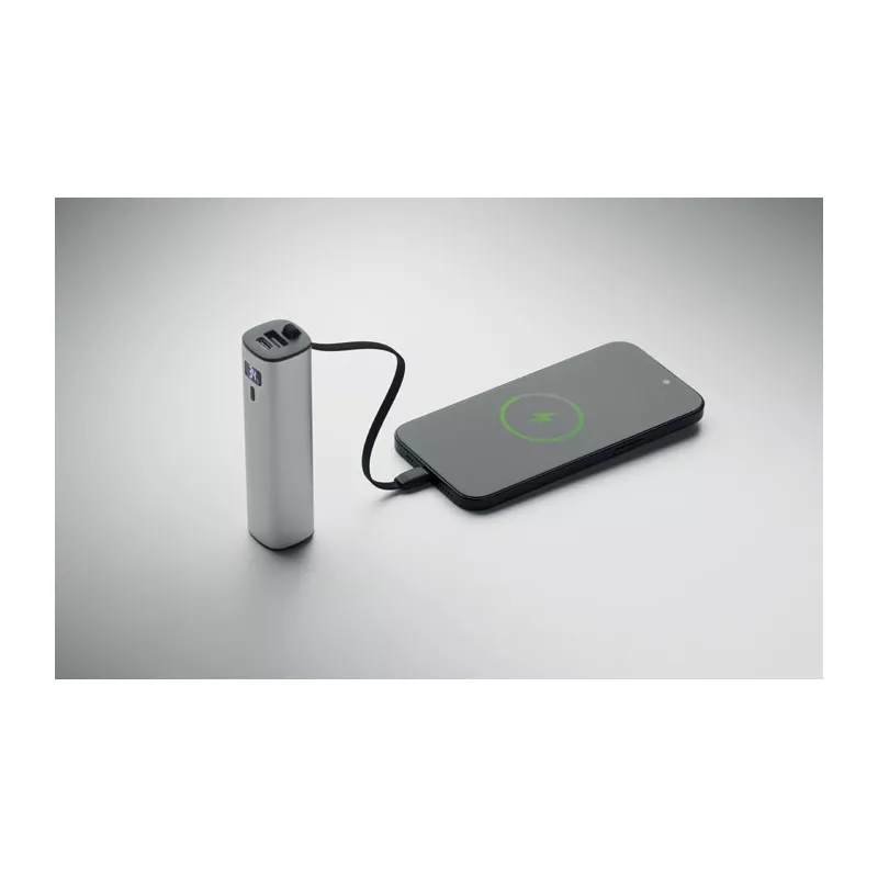 Powerbank aluminiowy 5000 mAh z kablem USB-C POWERTUBE - Srebrny Mat (MO3144-16)