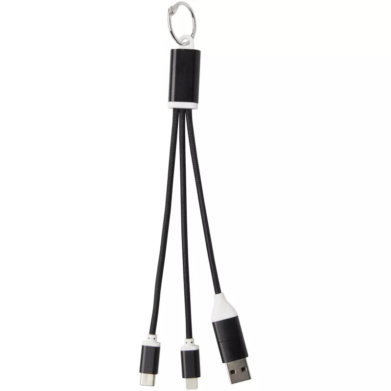 Metal kabel do ładowania 4 w 1 z aluminium z recyklingu z łańcuchem do kluczy - Czarny (12438290)