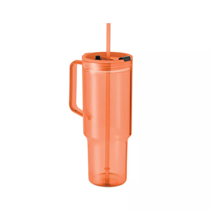 Kubek z RPET ze słomką 1200 ml MUGORA - Przezroczysty Pomaranczowy (MO2964-29)