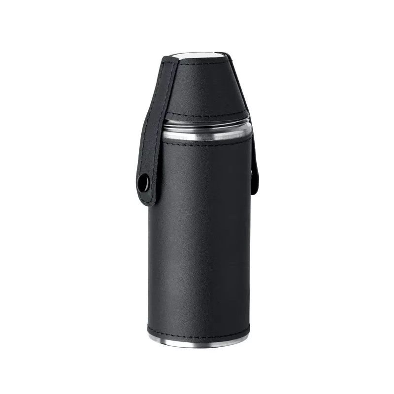 Butelka stalowa 230 ml z 2 kieliszkami COCOON - Czarny (MO2628-03)