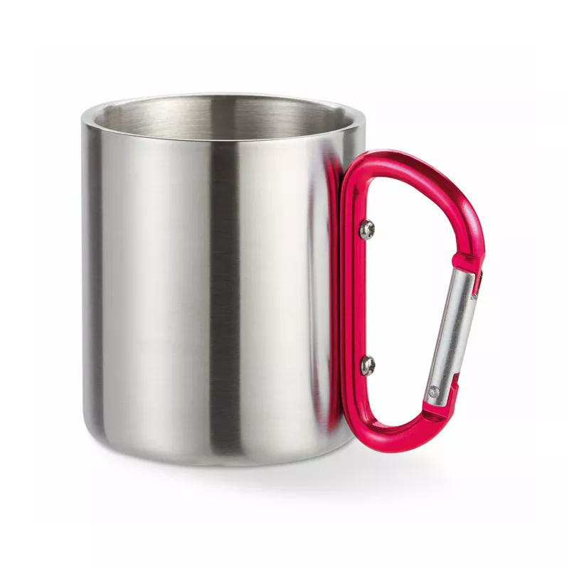 Kubek stalowy dwuścienny z karabinkiem 220 ml TRUMBO - Czerwony (MO8313-05)