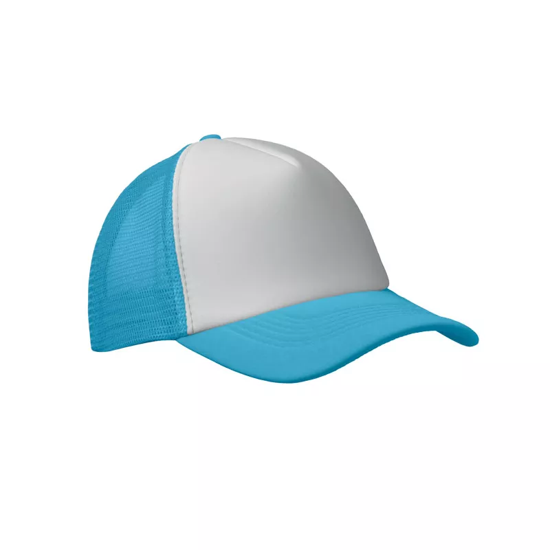 Czapka trucker 5-panelowa 150 g/m² BUBBLE - Biały/Turkusowy (MO2269-86)
