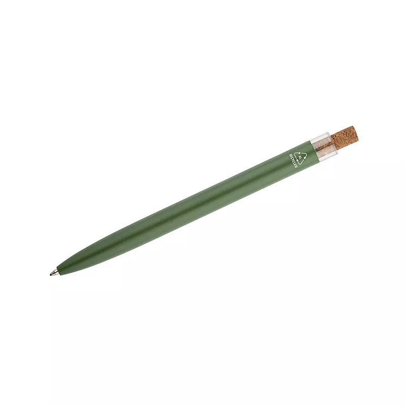 Długopis z recyklingowanego aluminium z korkowym przyciskiem KORIN - zielony butelkowy (19742-18)
