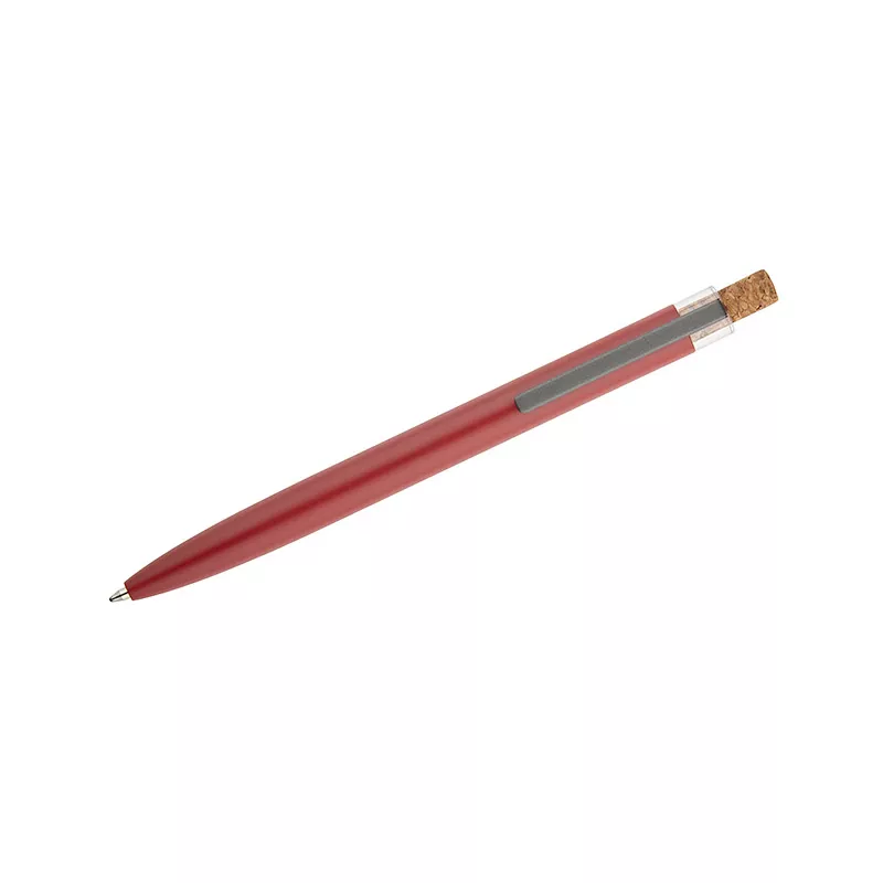 Długopis z recyklingowanego aluminium z korkowym przyciskiem KORIN - czerwony (19742-04)