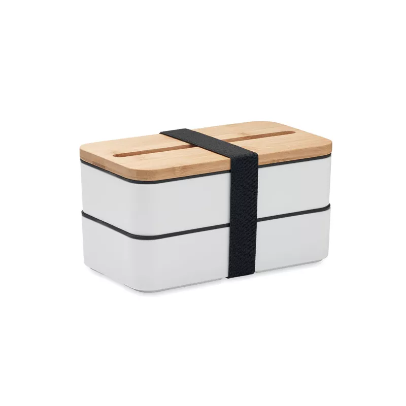 Lunchbox dwupoziomowy 2x400 ml ze sztućcami WINT - Bialy (MO2088-06)