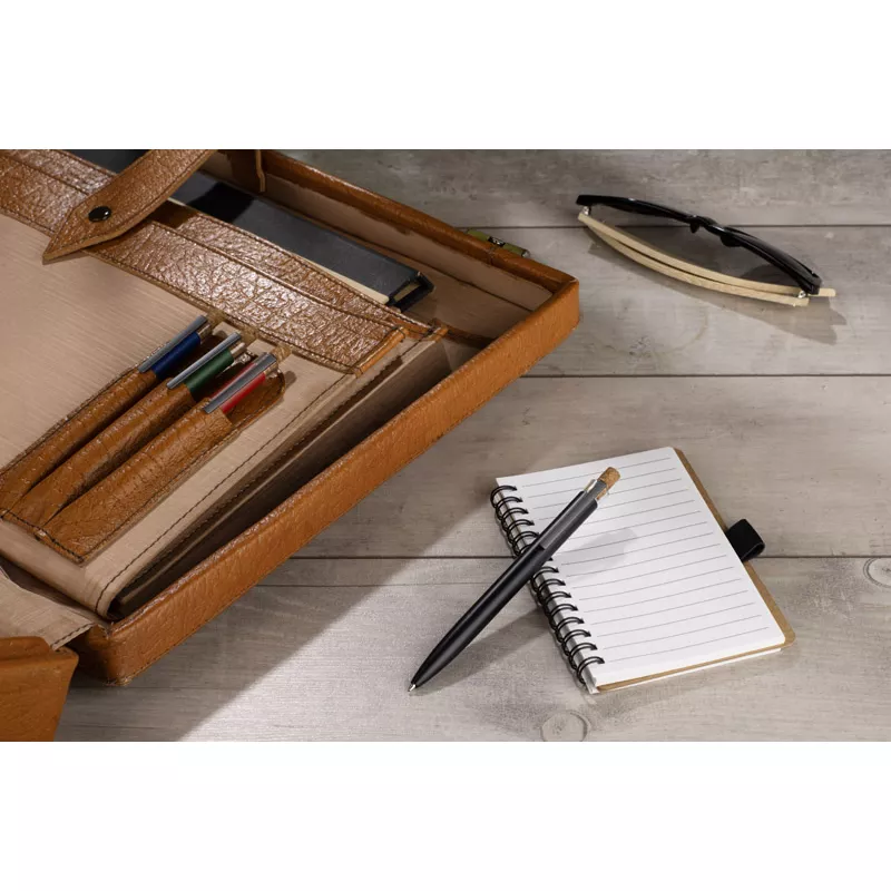 Długopis z recyklingowanego aluminium z korkowym przyciskiem KORIN - czarny (19742-02)