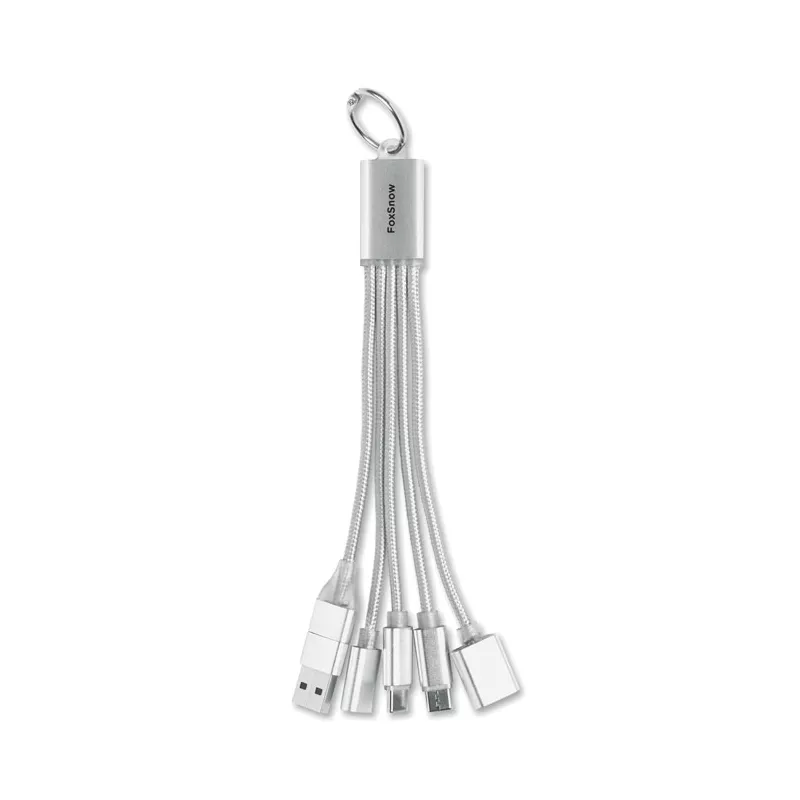 Brelok z kablem 3 w 1 i hubem USB aluminiowy HUBLUE - Srebrny (MO3150-14)