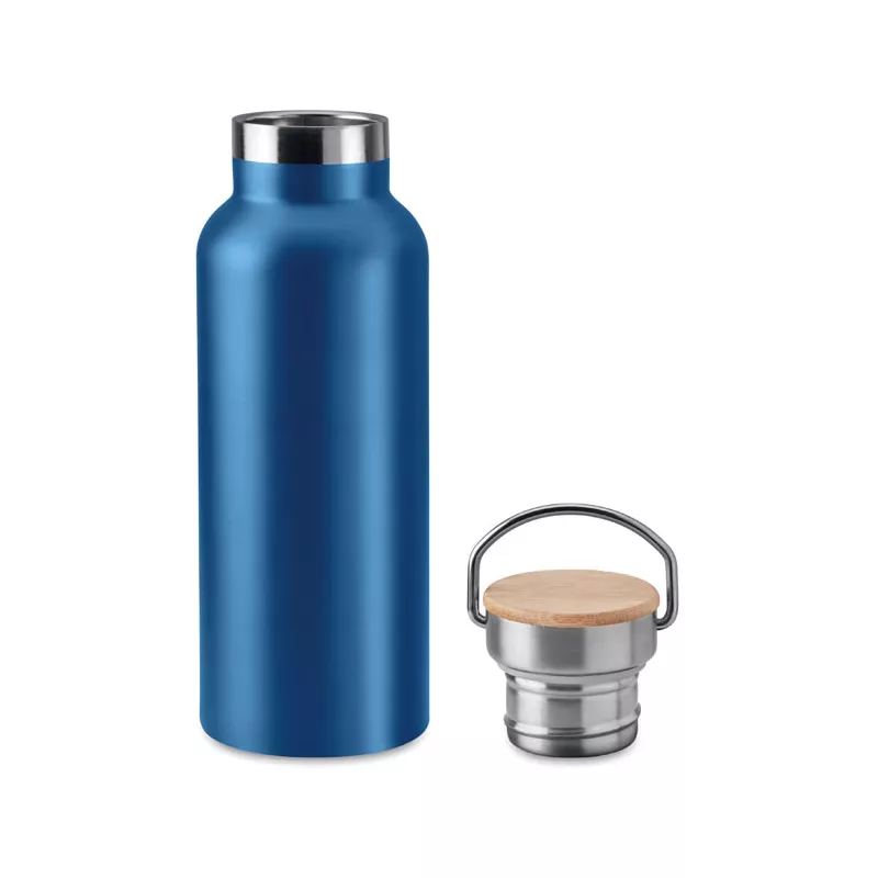 Termos dwuścienny z bambusową pokrywką 500 ml HELSINKI - Niebieski (MO9431-04)